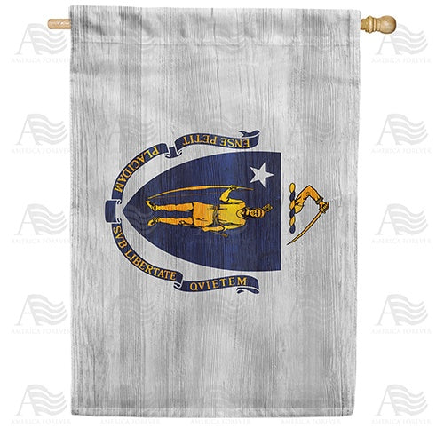 Massachusetts State Wood-Style Double Sided House Flag