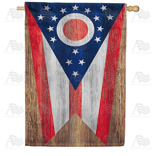 Ohio State Wood-Style Double Sided House Flag