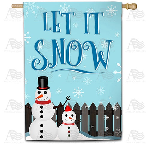 Let It Snow Backyard Snowmen Double Sided House Flag