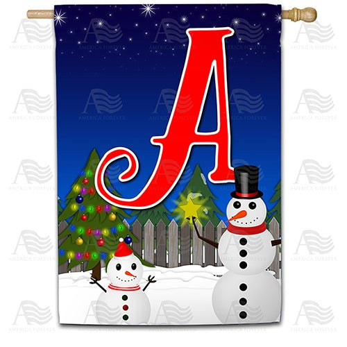 Snowman Christmas Tree Monogram Double Sided House Flag