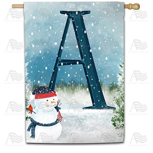 Let It Snow Watercolor Monogram Double Sided House Flag