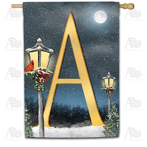 Winter Lamp Warmth Double Sided Monogram House Flag