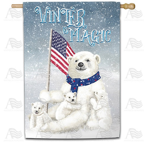 Polar Bear Snow Family Double Sided House Flag
