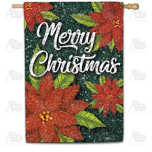 Snowy Poinsettias Double Sided House Flag