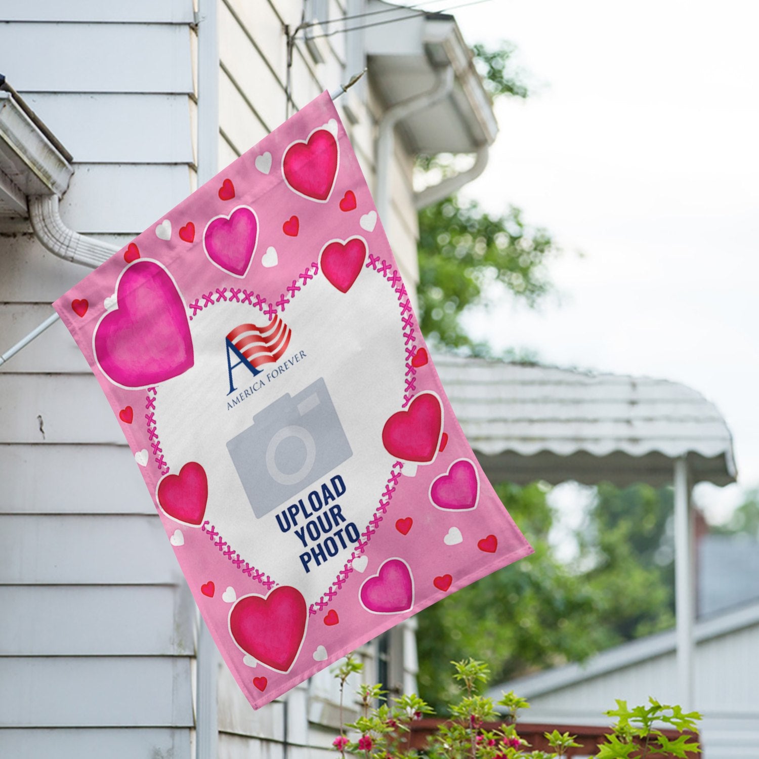 Personalized Valentine's Day Hearts House Flag