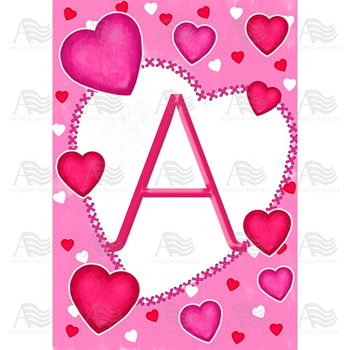 Happy Valentine's Day Hearts Monogram House Flag