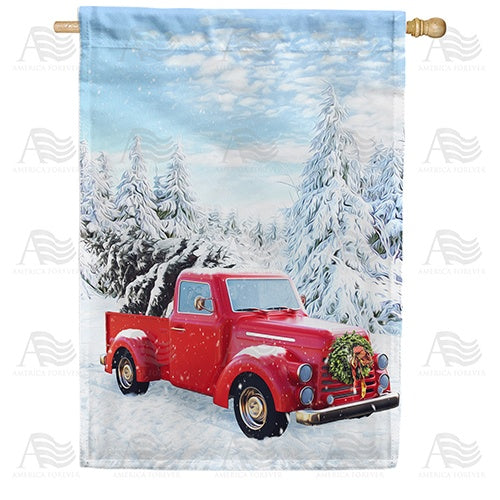 Bringing Home The Christmas Tree Double Sided House Flag