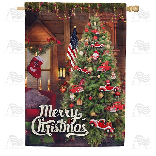 Red Truck Christmas Double Sided House Flag