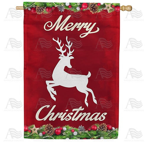Merry Christmas White Deer Double Sided House Flag