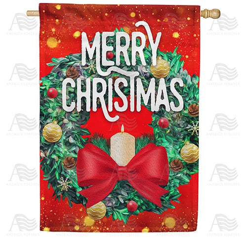 Merry Christmas Candle Wreath Double Sided House Flag