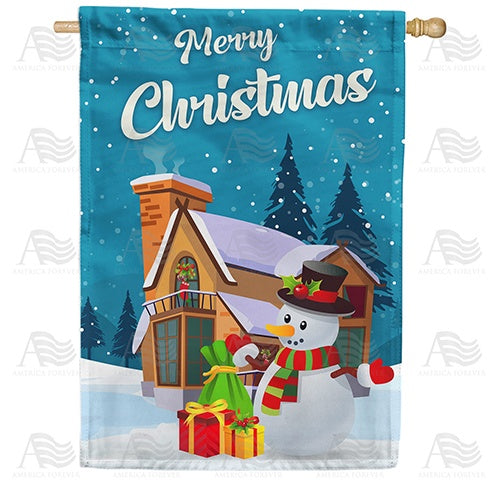 Merry Christmas Snowman Double Sided House Flag