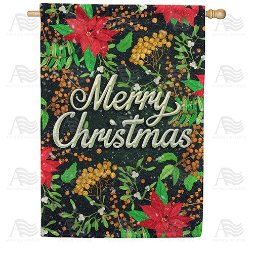 Merry Christmas Poinsettias Double Sided House Flag
