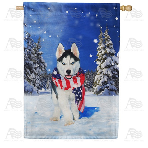 Patriotic Husky Double Sided House Flag