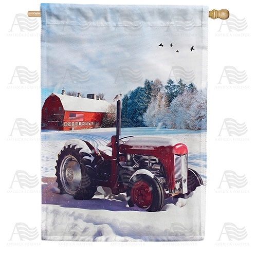 Winter At The Farm Double Sided House Flag