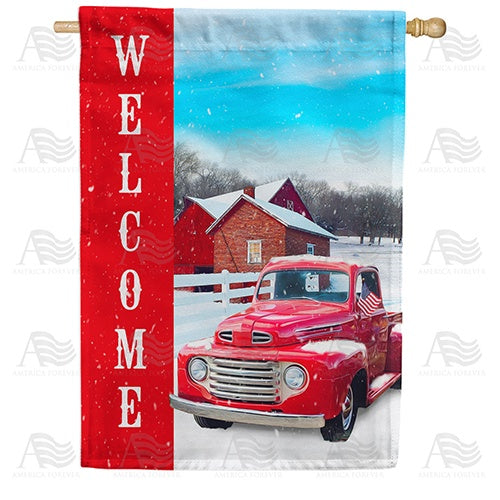 Red Truck Winter Welcome Double Sided House Flag