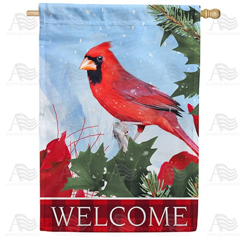 Cardinal Red Plaid Welcome Double Sided House Flag