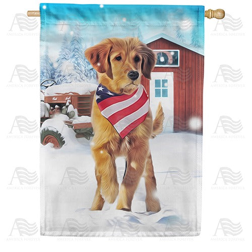 Patriotic Farm Dog Double Sided House Flag