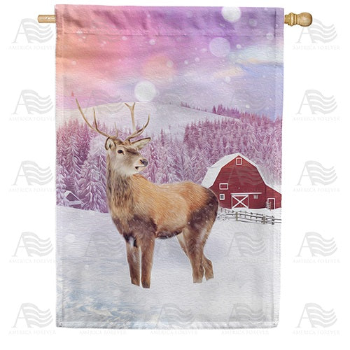 Young Elk's First Winter Double Sided House Flag