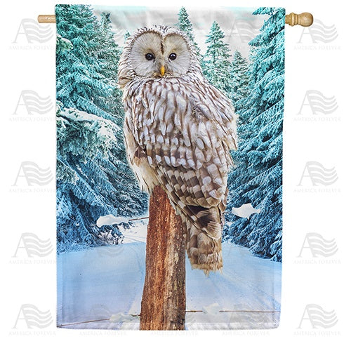 Owl's Winter Perch Double Sided House Flag