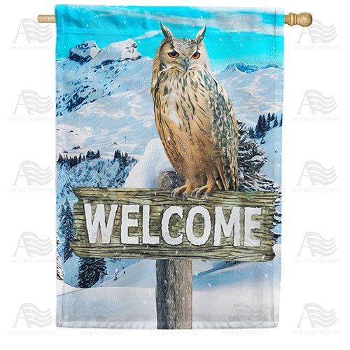 Winter Owl Welcome Double Sided House Flag