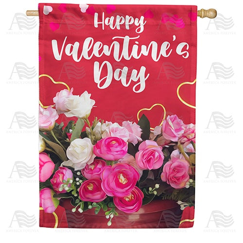 Happy Valentine's Day Roses Double Sided House Flag