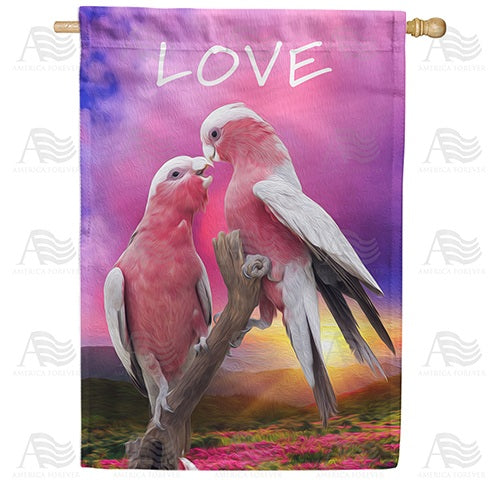 Pink Lovebirds Double Sided House Flag