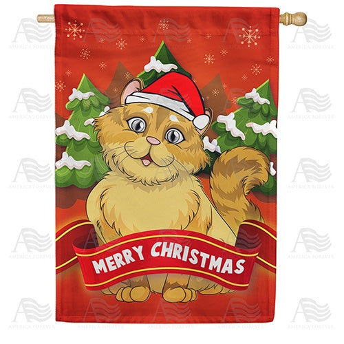 Merry Christmas Kitty Double Sided House Flag