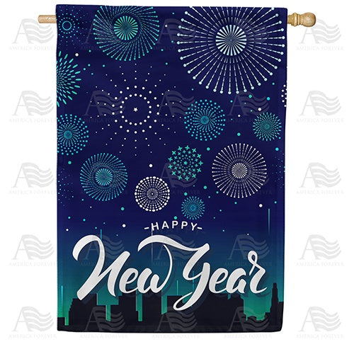 Blue Fireworks Double Sided House Flag
