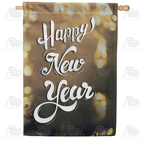 Happy New Year Lights Double Sided House Flag