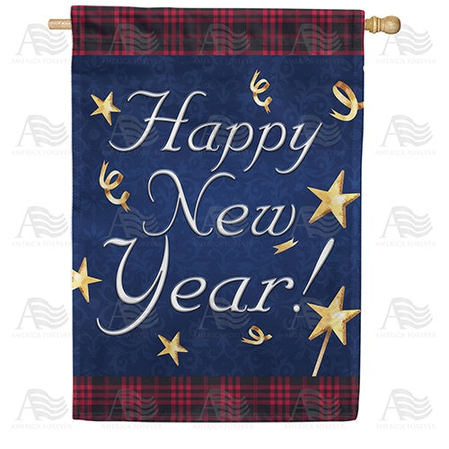 Happy New Year Plaid Border Double Sided House Flag
