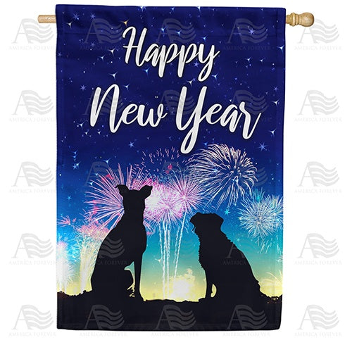 New Year Dogs Silhouette Double Sided House Flag