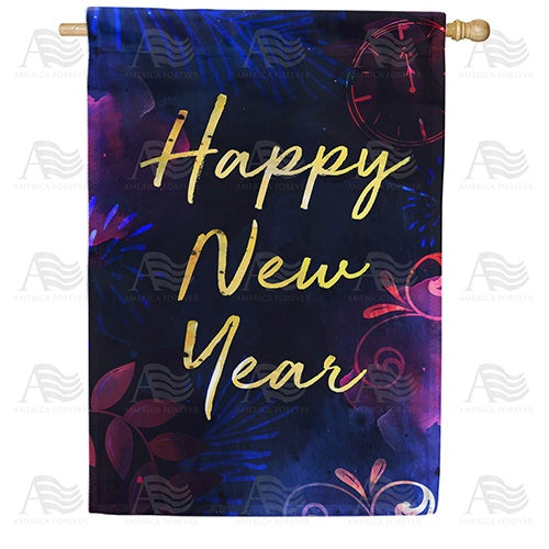 Happy New Year Gold Text Double Sided House Flag