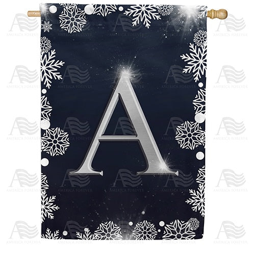 Silver Snowflakes Monogram Double Sided House Flag