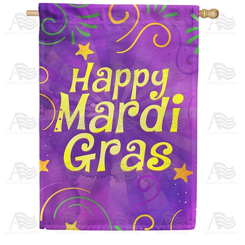 Happy Mardi Gras Purple Double Sided House Flag
