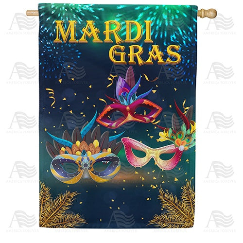 Mardi Gras Masks Double Sided House Flag