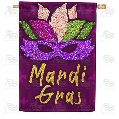 Glitzy Mardi Gras Mask Double Sided House Flag