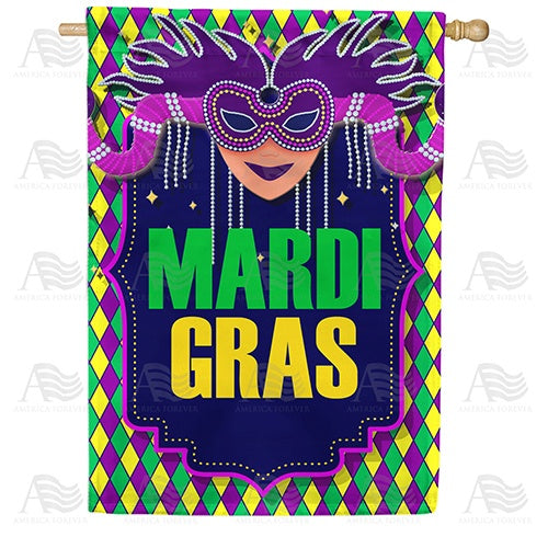 Mardi Gras Beaded Mask Double Sided House Flag