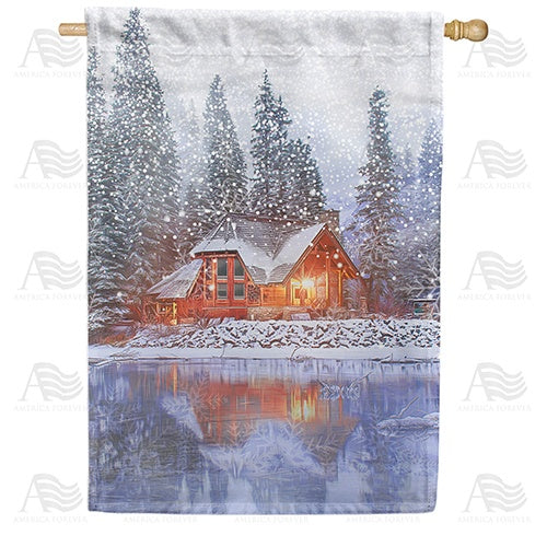 Winter At Lake House Double Sided House Flag