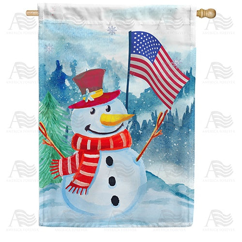 Patriotic Snowman Double Sided House Flag