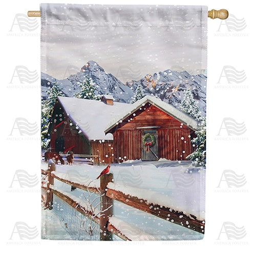 Winter At Horse Stables Double Sided House Flag