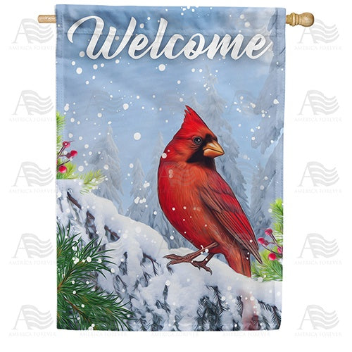 Welcome Winter Cardinal Double Sided House Flag
