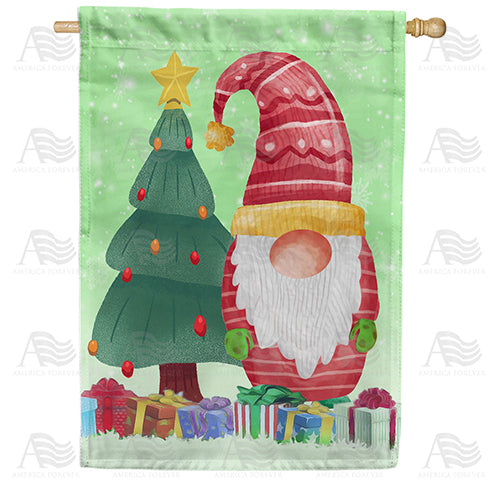 Santa Gnome With Gifts Double Sided House Flag