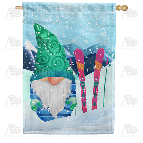 Skiing Gnome Double Sided House Flag