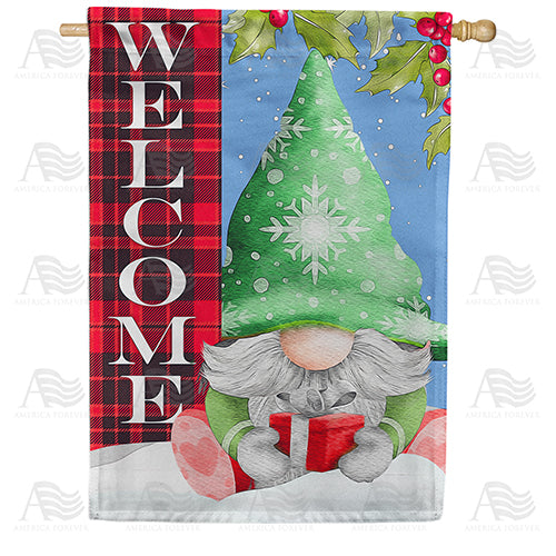 Welcome To Our Winter Gnome Double Sided House Flag
