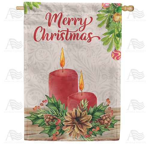 Merry Christmas Candles Double Sided House Flag