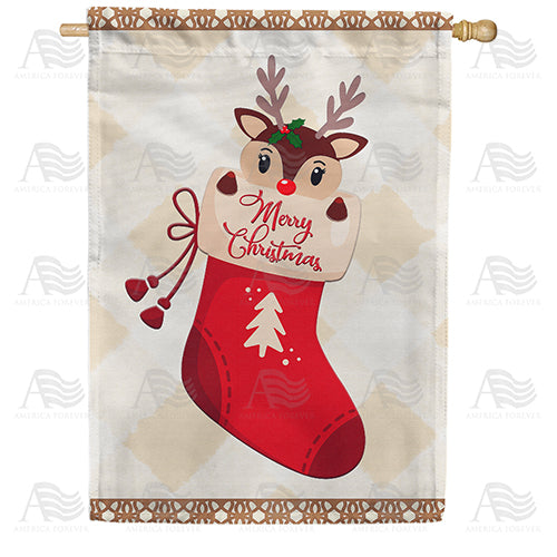 Deer Christmas Stocking Double Sided House Flag