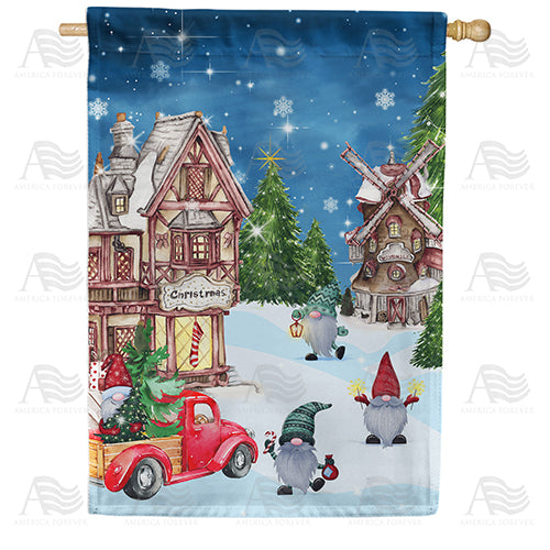 Gnome Winter Wonderland Double Sided House Flag