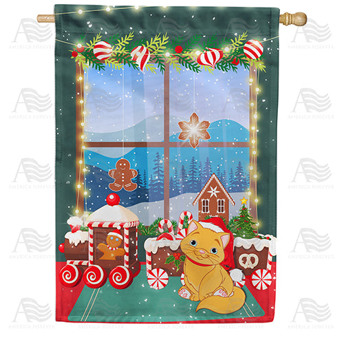 Gingerbread Train Double Sided House Flag