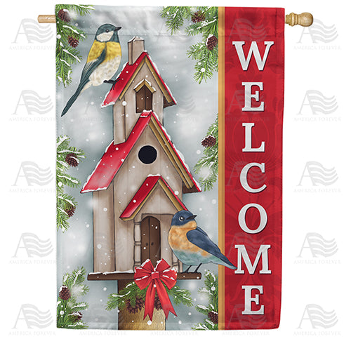 Winter Bird Welcome Double Sided House Flag