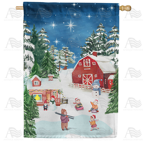 Wee Winter Village Double Sided House Flag